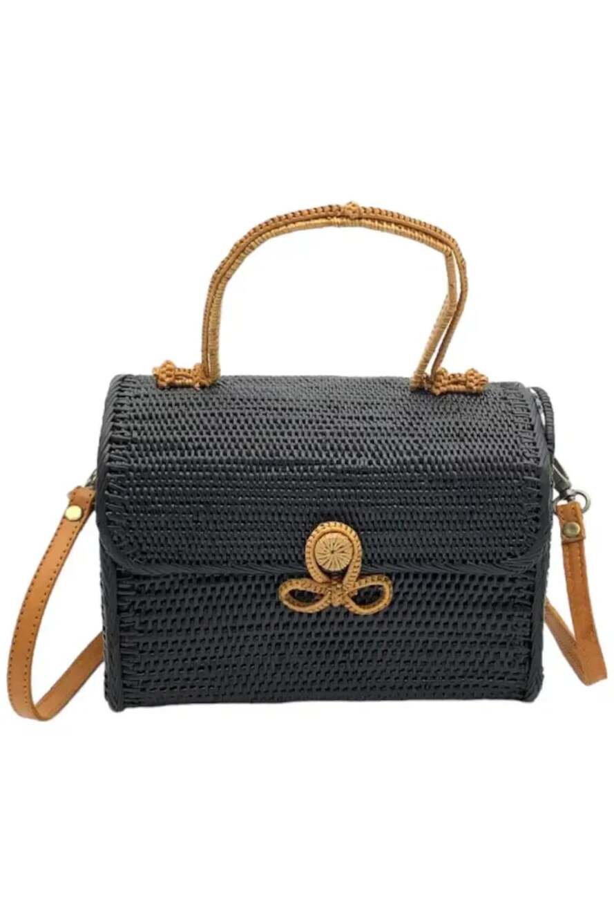 POPPY + SAGE Rattan Crossbody with Top Handle Black - Picture 7 of 8